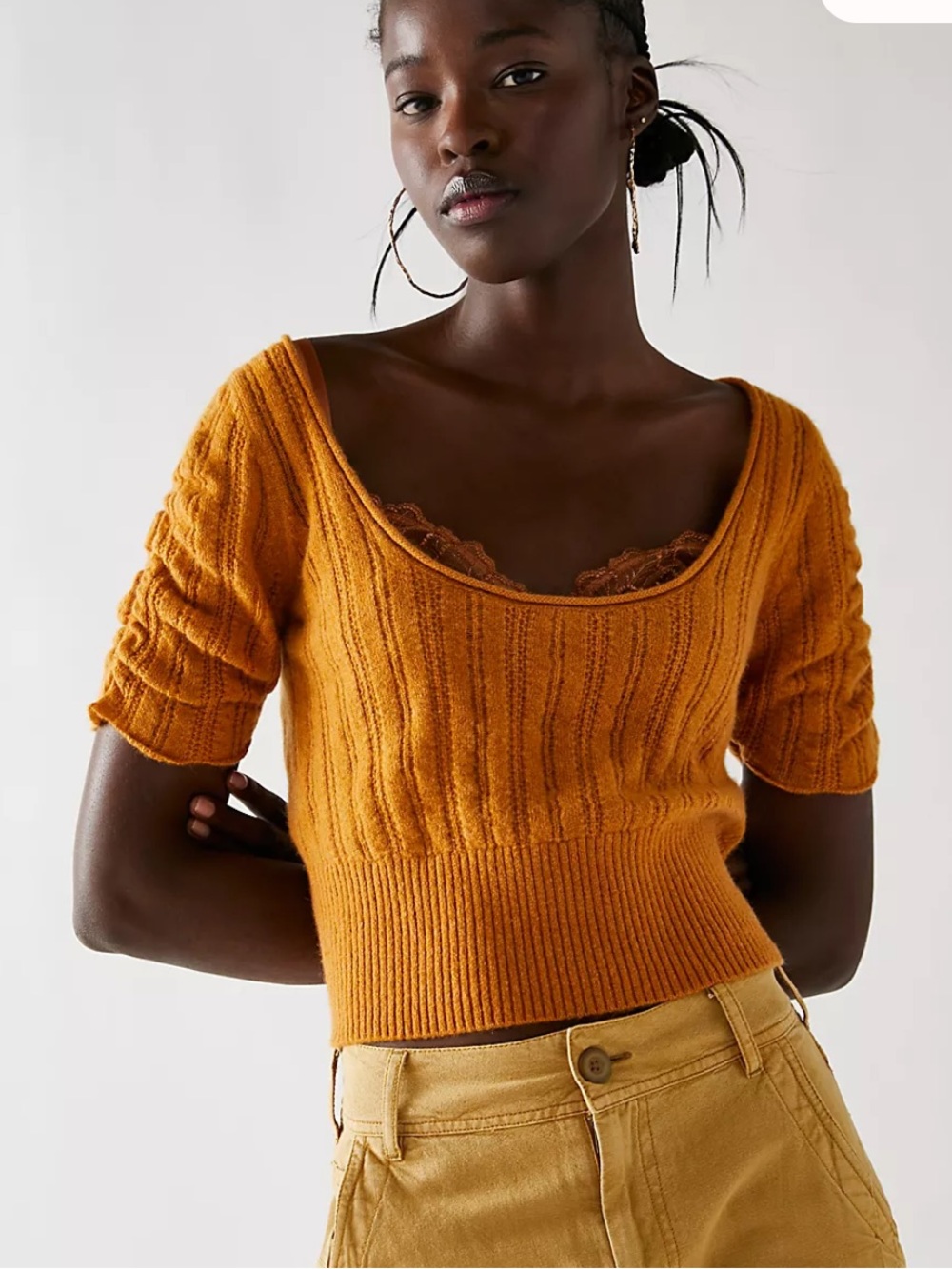 Free People Ava Cashmere Pullover Mustard Knit Sweater Soft Fall Size XS